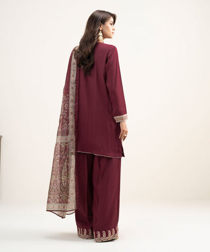 3 Piece - Embroidered Raw Silk Suit