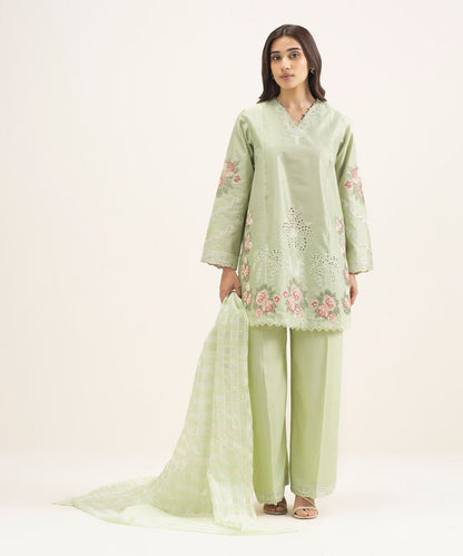 3 Piece - Embroidered Cotton Net Suit
