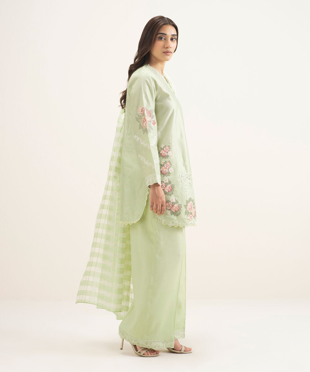 3 Piece - Embroidered Cotton Net Suit