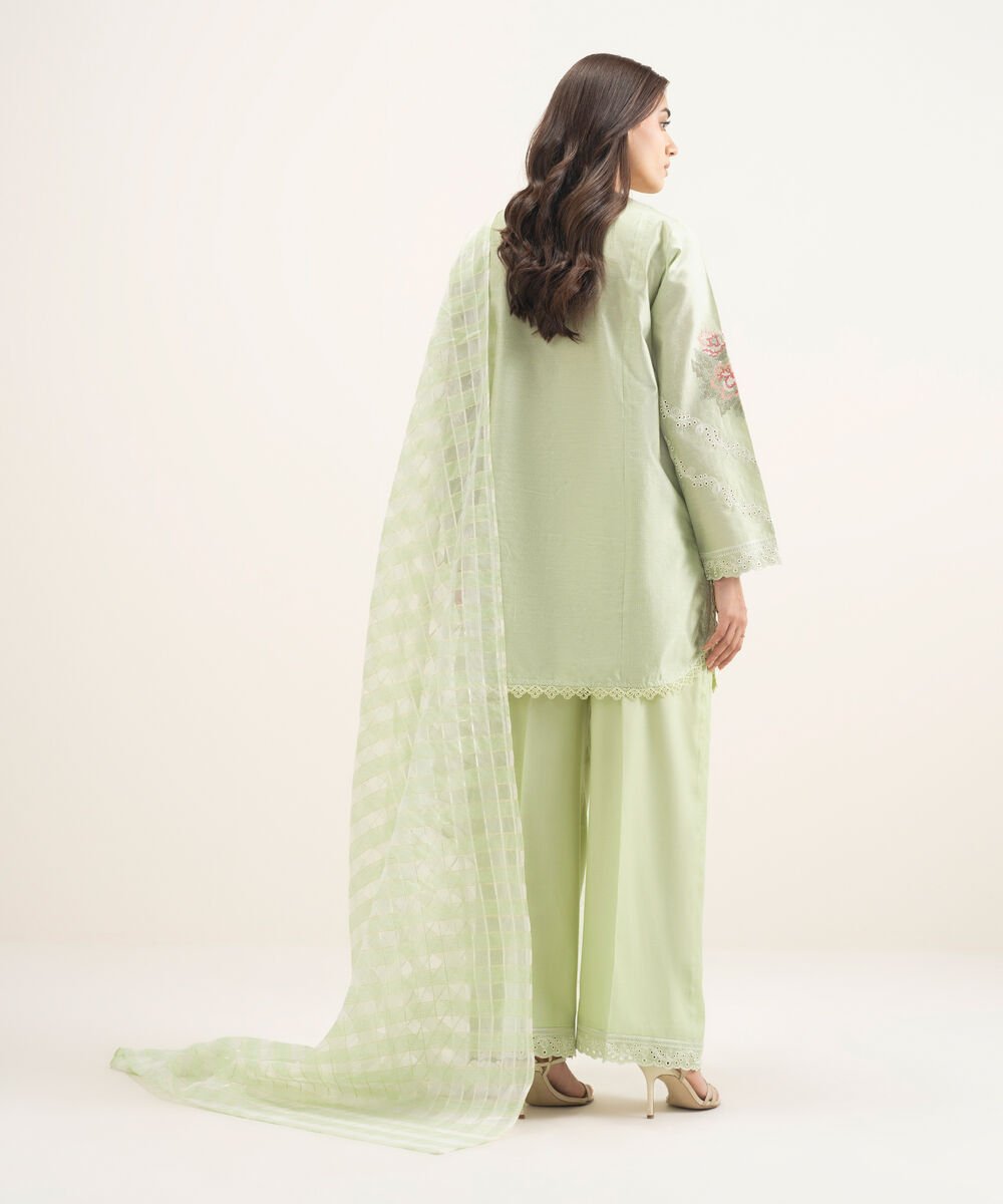 3 Piece - Embroidered Cotton Net Suit