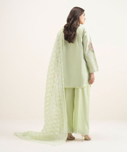 3 Piece - Embroidered Cotton Net Suit