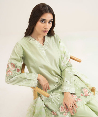 3 Piece - Embroidered Cotton Net Suit