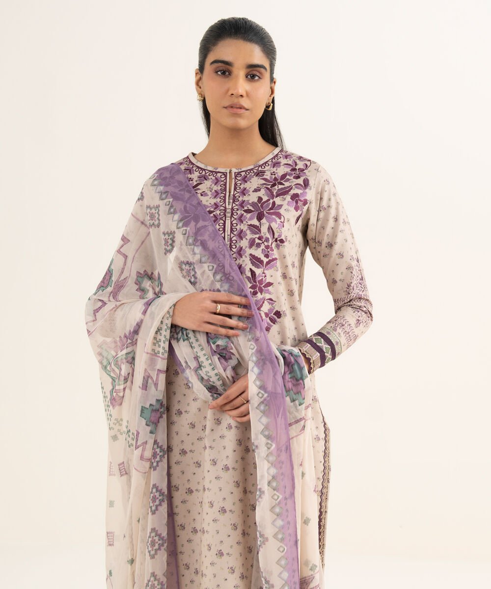 3 Piece - Embroidered Cotton Suit