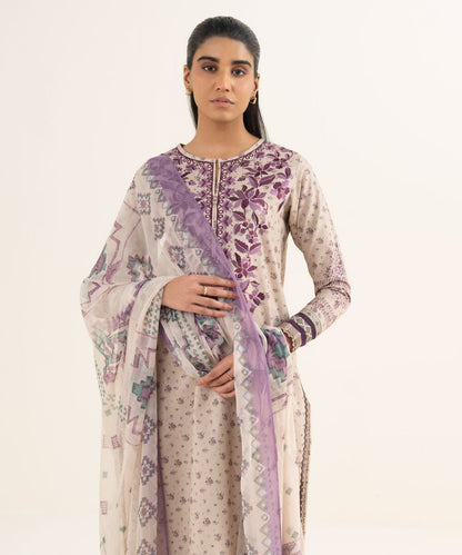 3 Piece - Embroidered Cotton Suit
