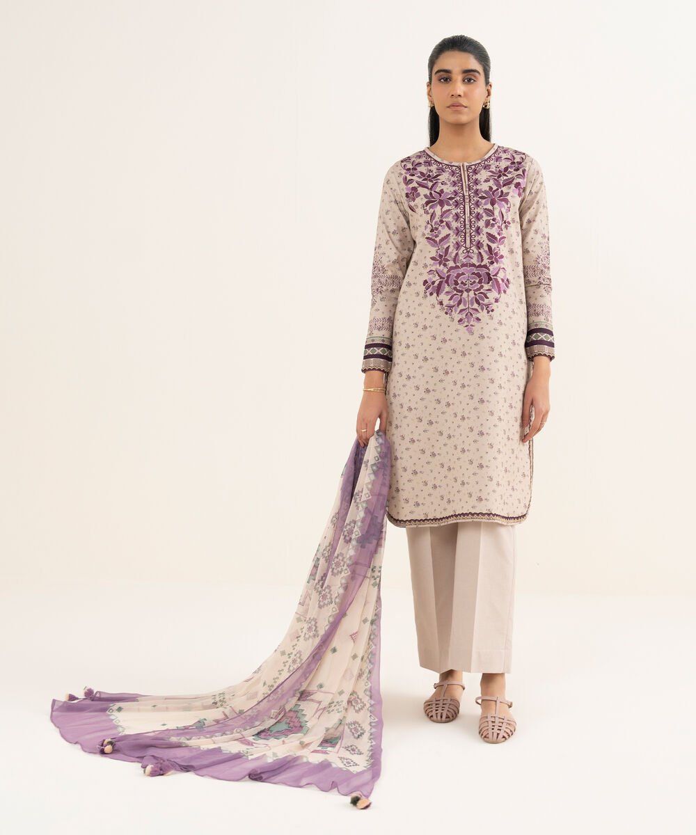 3 Piece - Embroidered Cotton Suit