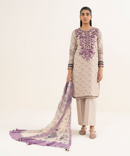 3 Piece - Embroidered Cotton Suit