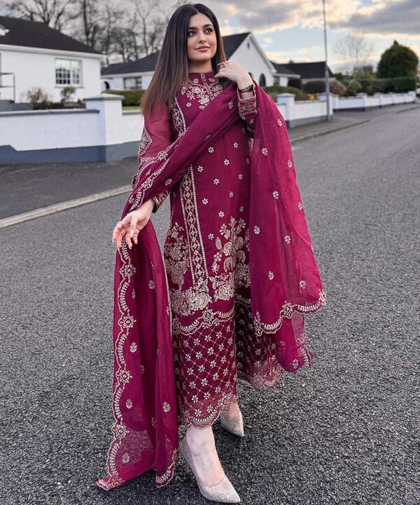 3 Piece - Embroidered Karandi Suit (Stitched)