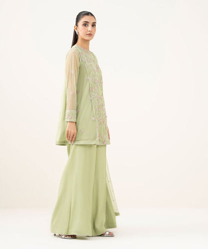 3 Piece - Embroidered Net Suit
