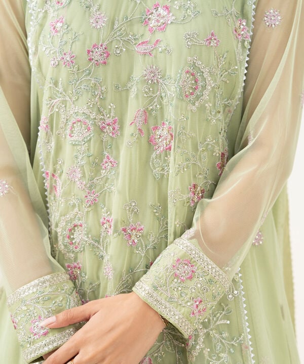 3 Piece - Embroidered Net Suit
