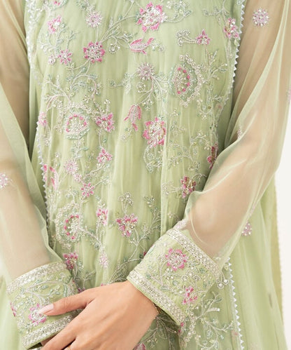 3 Piece - Embroidered Net Suit