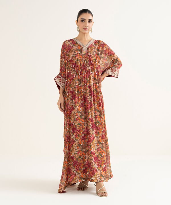 2 Piece - Embroidered Chiffon Suit