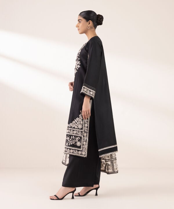 3 Piece - Embroidered Cotton Net Suit (Stitched)