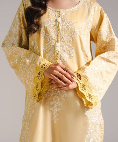 3 Piece - Embroidered Cotton Satin Suit