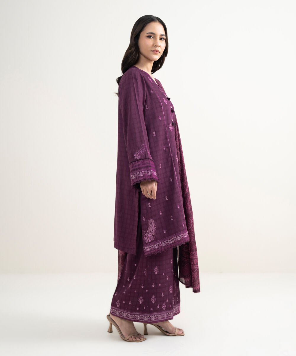 3 Piece - Embroidered Dobby Suit