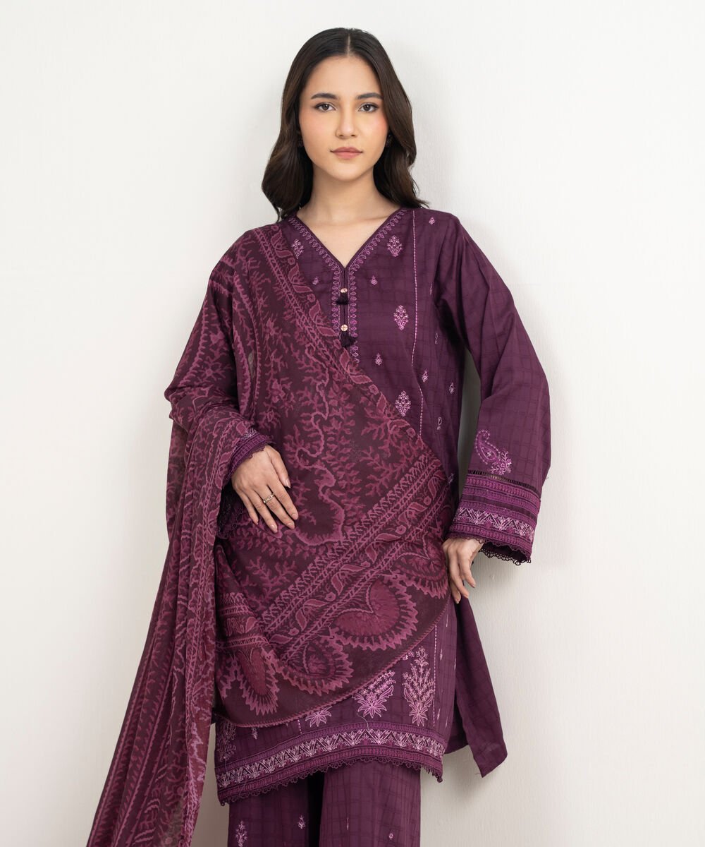 3 Piece - Embroidered Dobby Suit