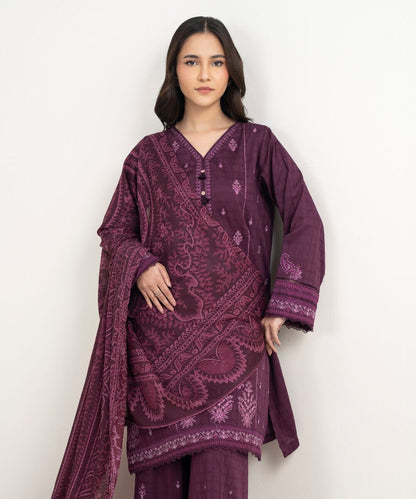 3 Piece - Embroidered Dobby Suit