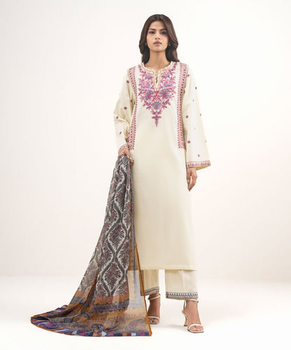 3 Piece - Embroidered Dobby Suit