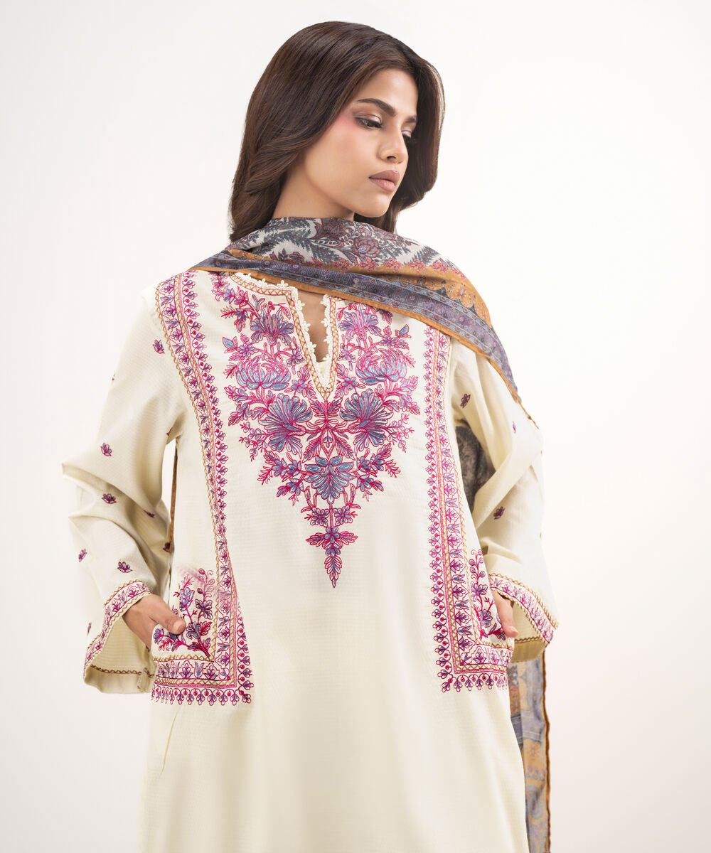 3 Piece - Embroidered Dobby Suit