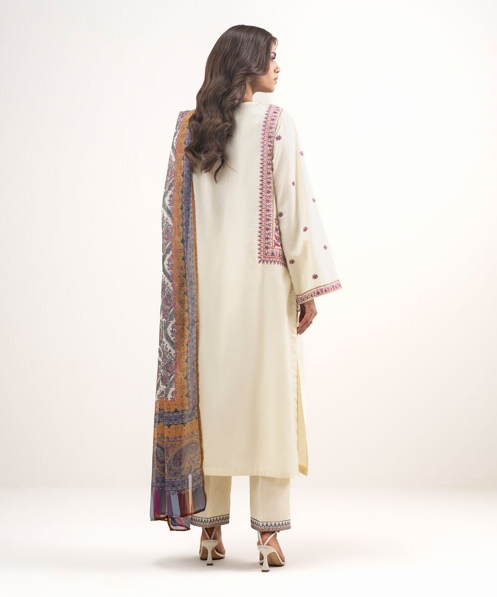 3 Piece - Embroidered Dobby Suit