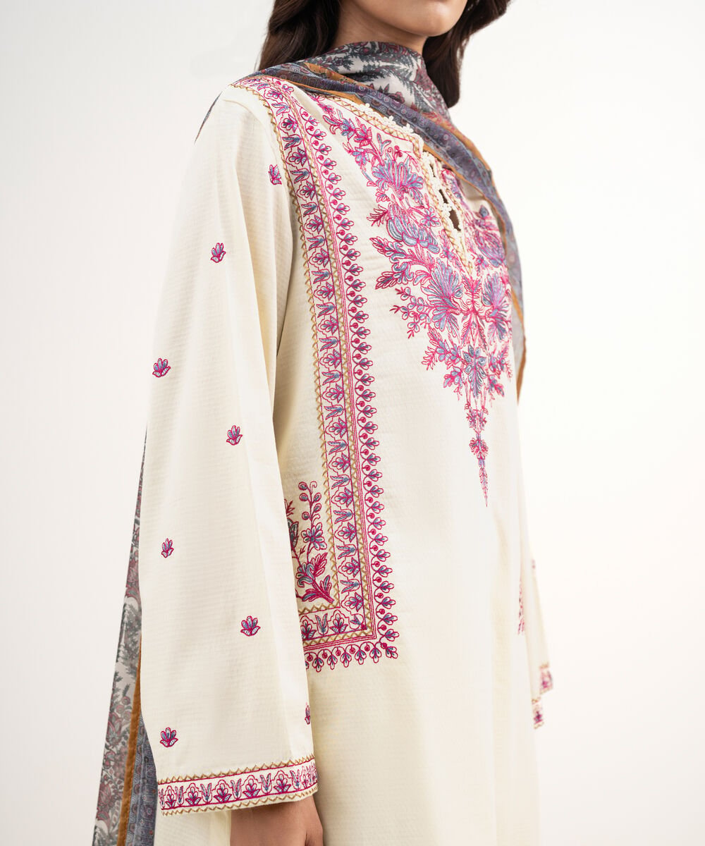 3 Piece - Embroidered Dobby Suit