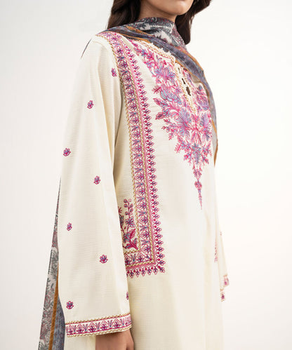 3 Piece - Embroidered Dobby Suit