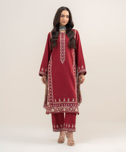 3 Piece - Embroidered Dobby Suit