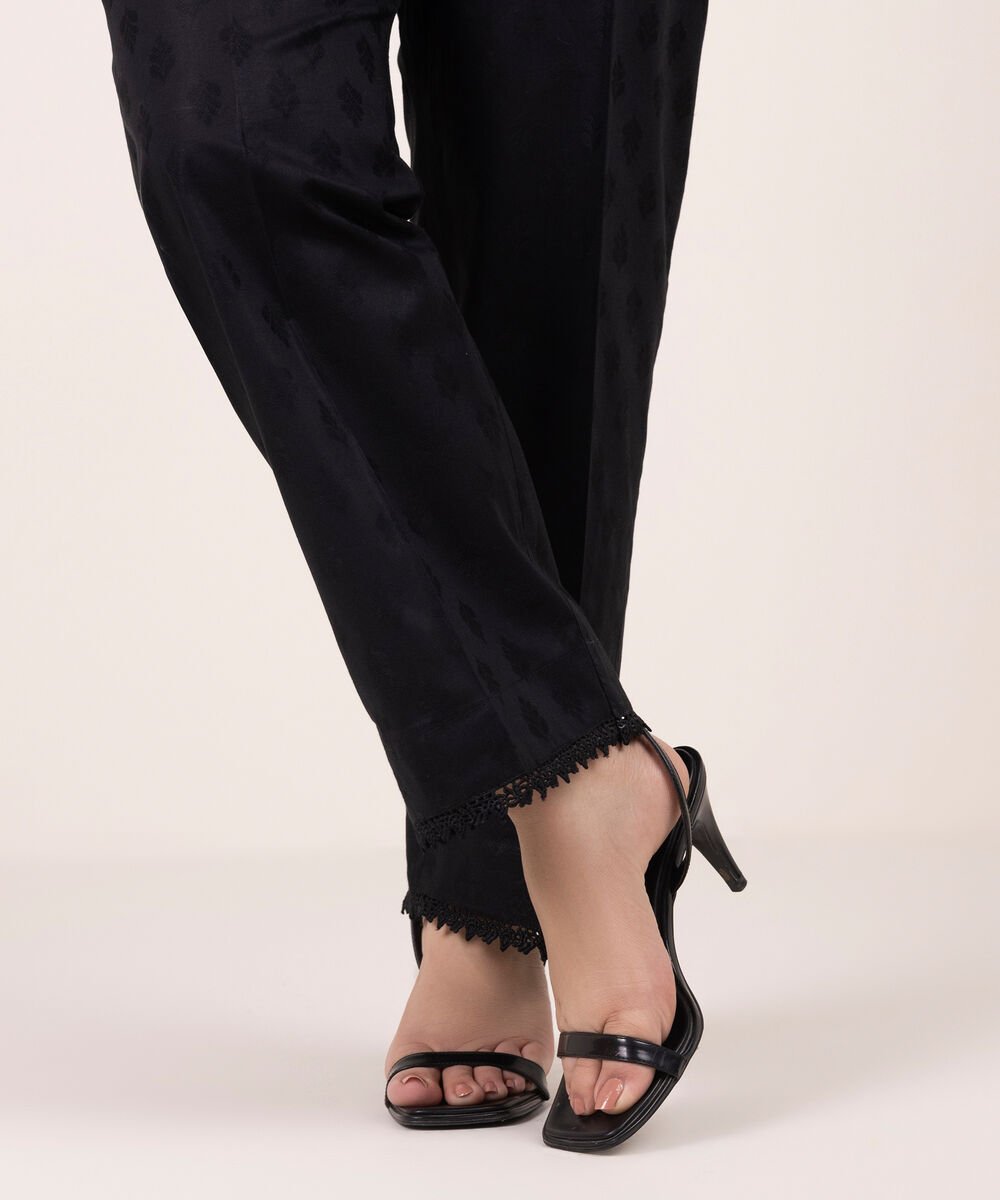 Solid Jacquard Straight Pants