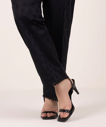 Solid Jacquard Straight Pants