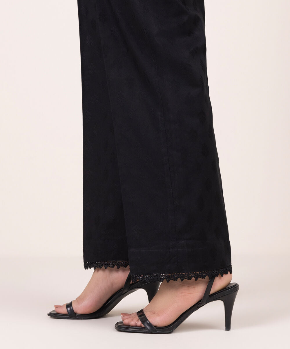 Solid Jacquard Straight Pants