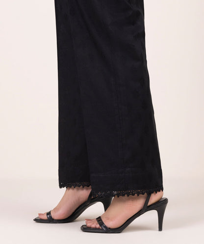 Solid Jacquard Straight Pants