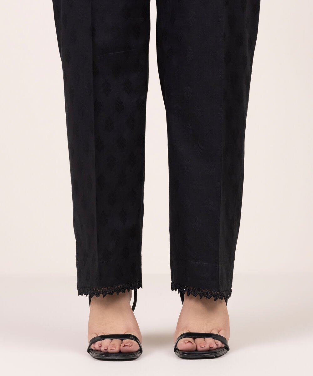 Solid Jacquard Straight Pants