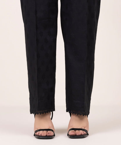 Solid Jacquard Straight Pants