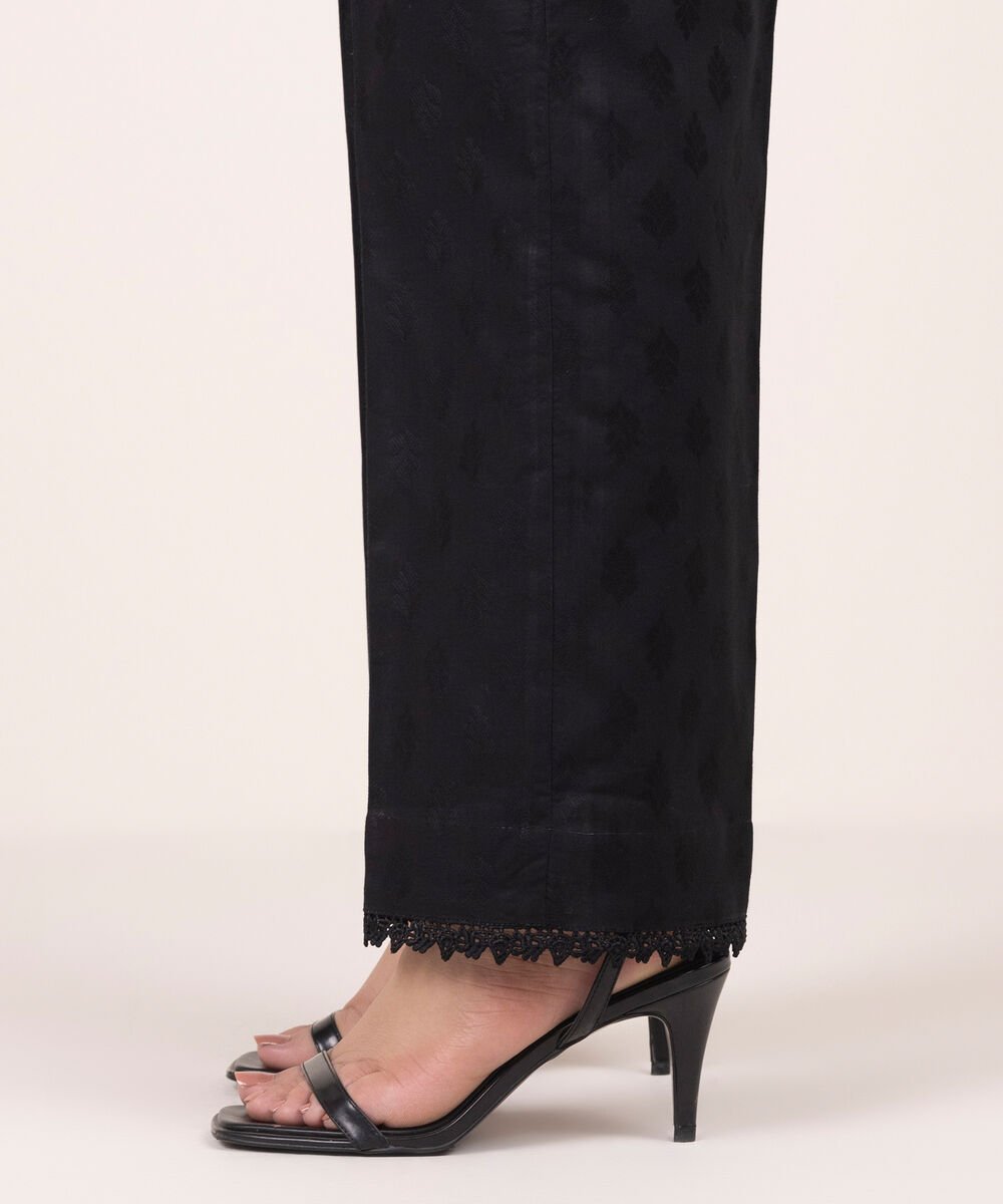 Solid Jacquard Straight Pants