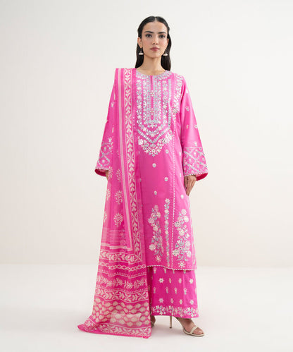 3 Piece - Embroidered Zari Cotton Suit