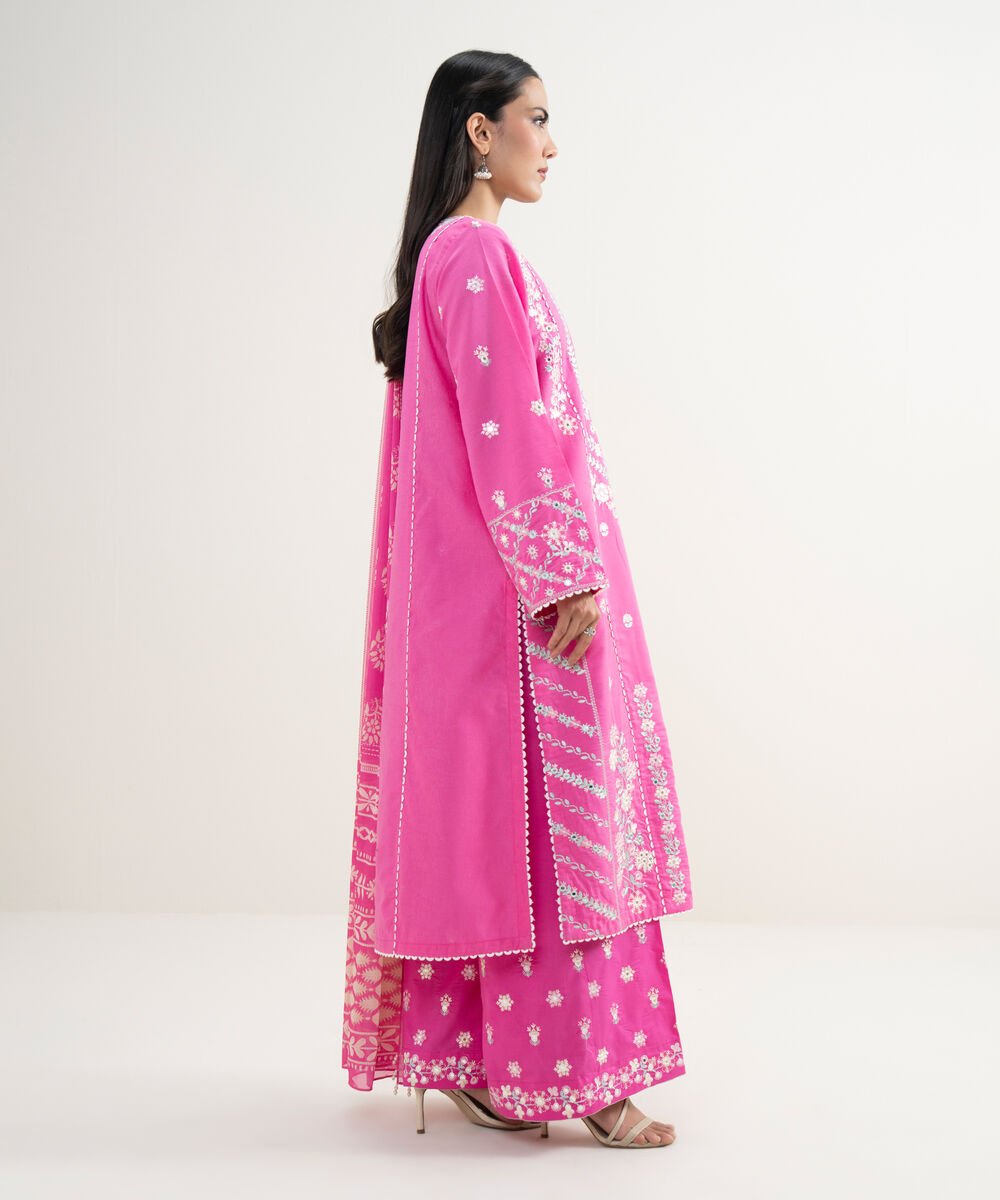 3 Piece - Embroidered Zari Cotton Suit