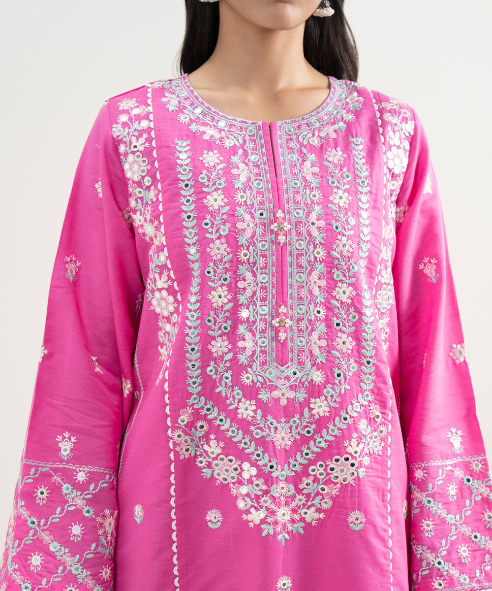 3 Piece - Embroidered Zari Cotton Suit