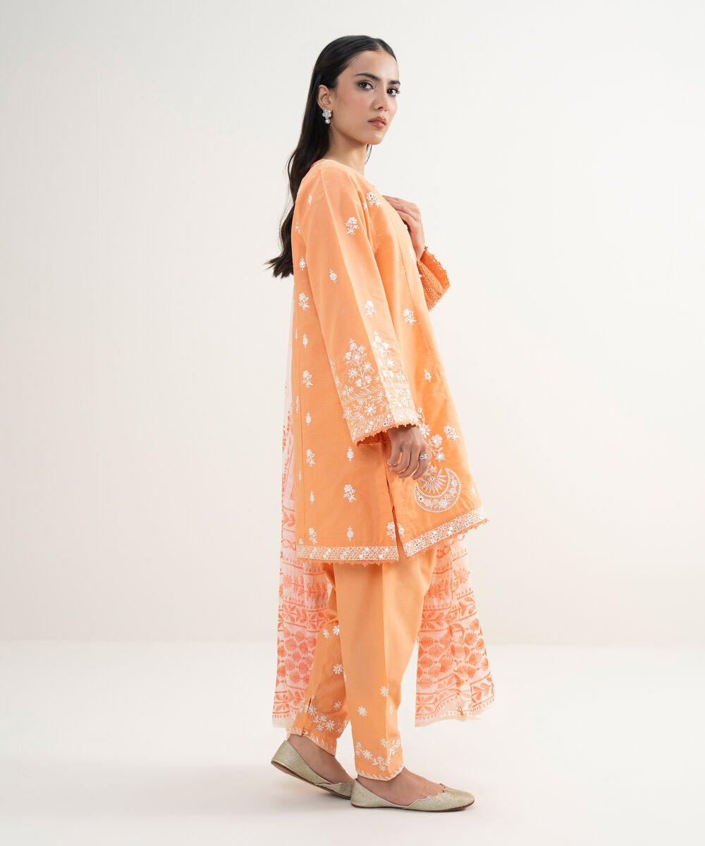 3 Piece - Embroidered Zari Cotton Suit