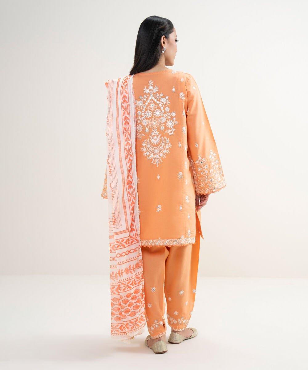 3 Piece - Embroidered Zari Cotton Suit
