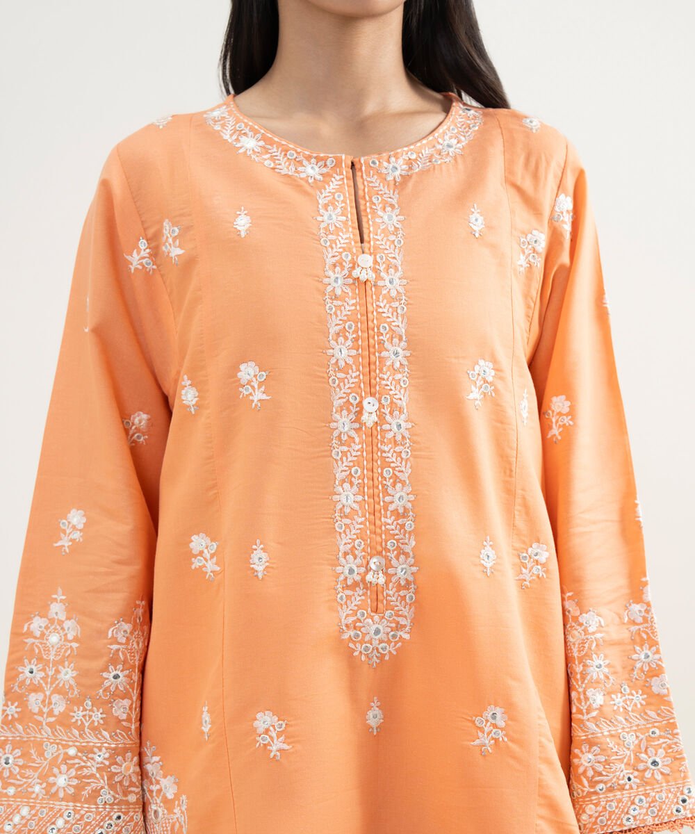 3 Piece - Embroidered Zari Cotton Suit