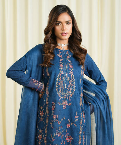 3 Piece - Embroidered Cotton Jacquard Suit