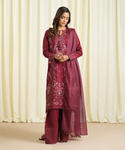 3 Piece - Embroidered Cotton Jacquard Suit