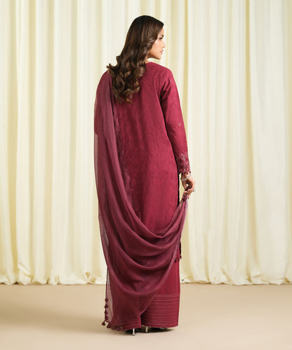 3 Piece - Embroidered Cotton Jacquard Suit