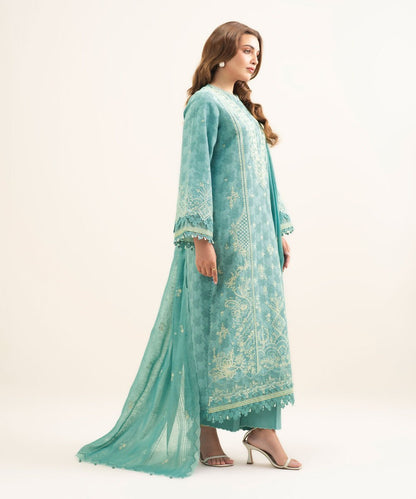 3 Piece - Embroidered Cotton Jacquard Suit