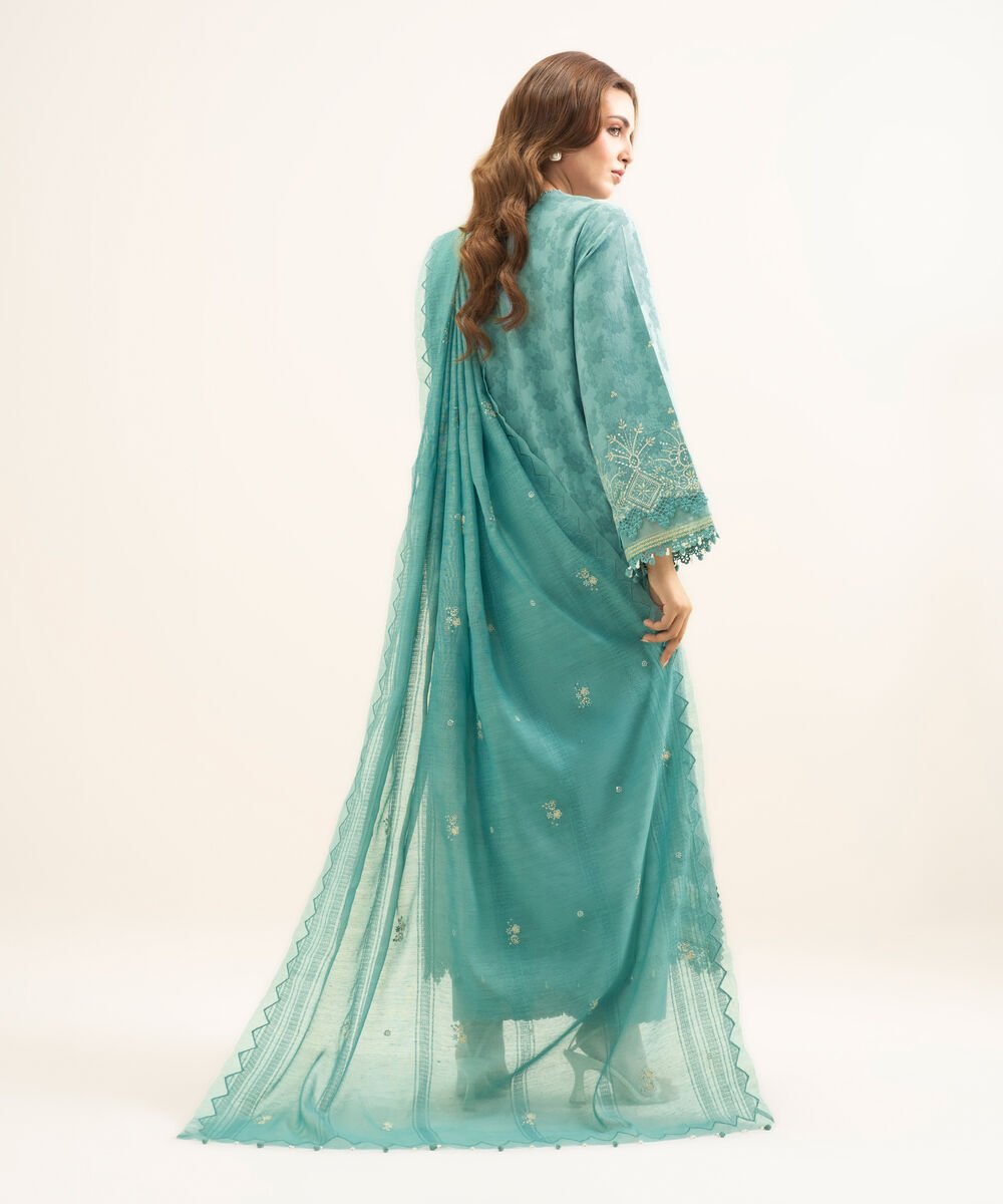 3 Piece - Embroidered Cotton Jacquard Suit