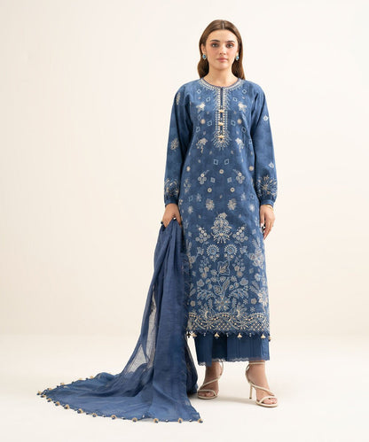 3 Piece - Embroidered Cotton Jacquard Suit
