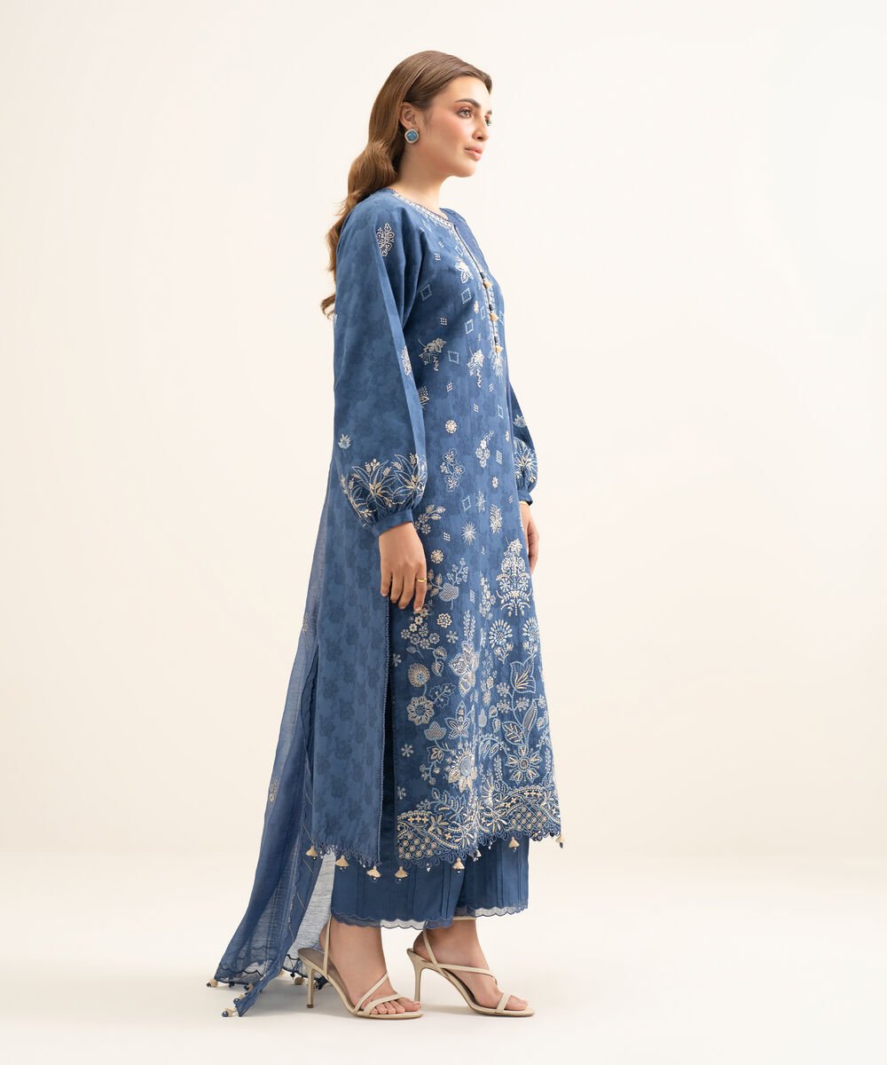 3 Piece - Embroidered Cotton Jacquard Suit