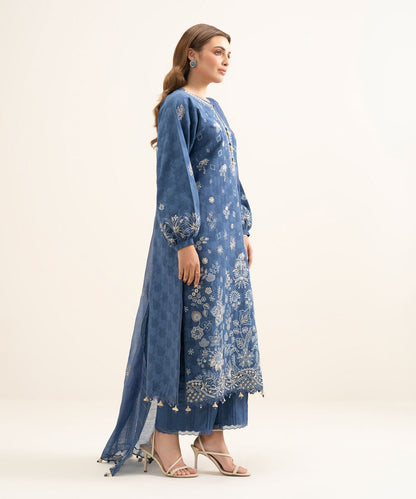 3 Piece - Embroidered Cotton Jacquard Suit