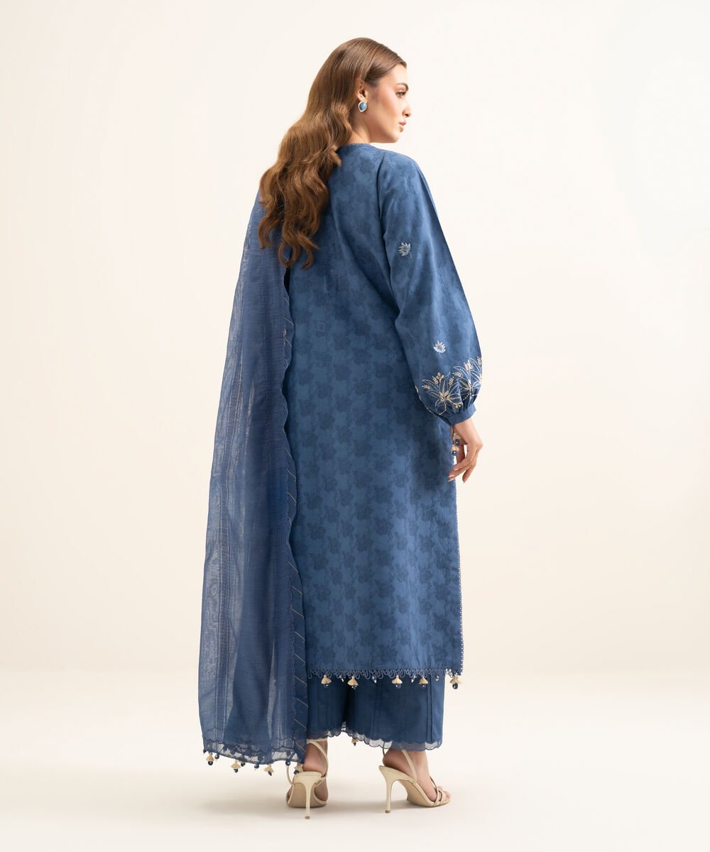 3 Piece - Embroidered Cotton Jacquard Suit