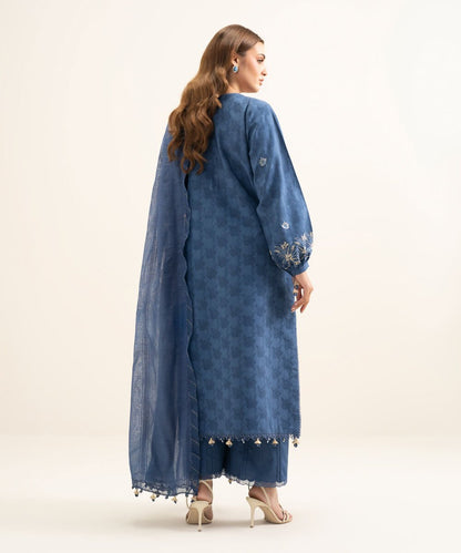 3 Piece - Embroidered Cotton Jacquard Suit