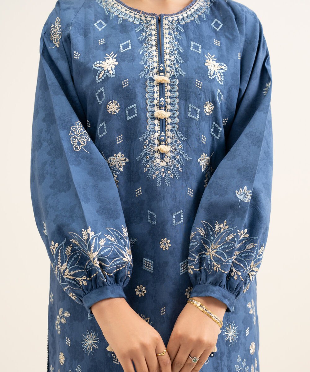 3 Piece - Embroidered Cotton Jacquard Suit